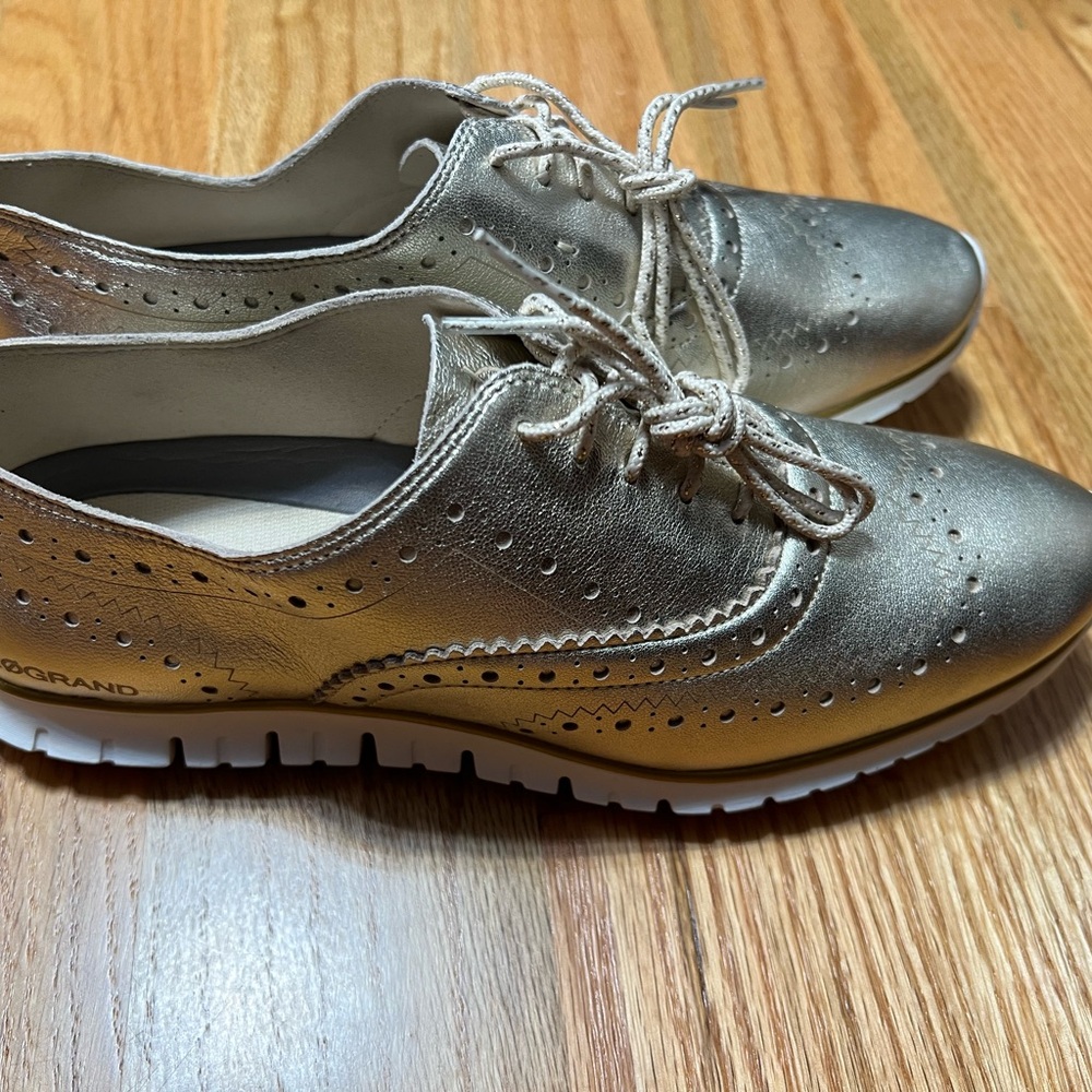 Cole Haan Metallic Silver Wingtip Sneakers